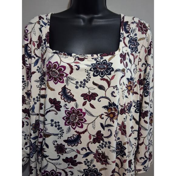 Lane Bryant Shirt 18/20 Soft Cozy Floral Square Neck Top 3/4 Sleeve Blouse - Picture 3 of 13